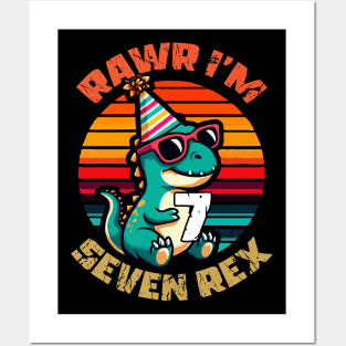 Dinosaur Seven Rex, Kids 7 year old birthday gift Posters and Art